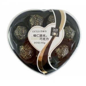 可味楱仁心形黑底塑盒巧克力102克8粒