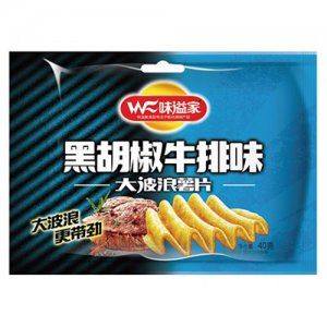 味溢家大波浪薯片黑胡椒牛排味40g(藍(lán))
