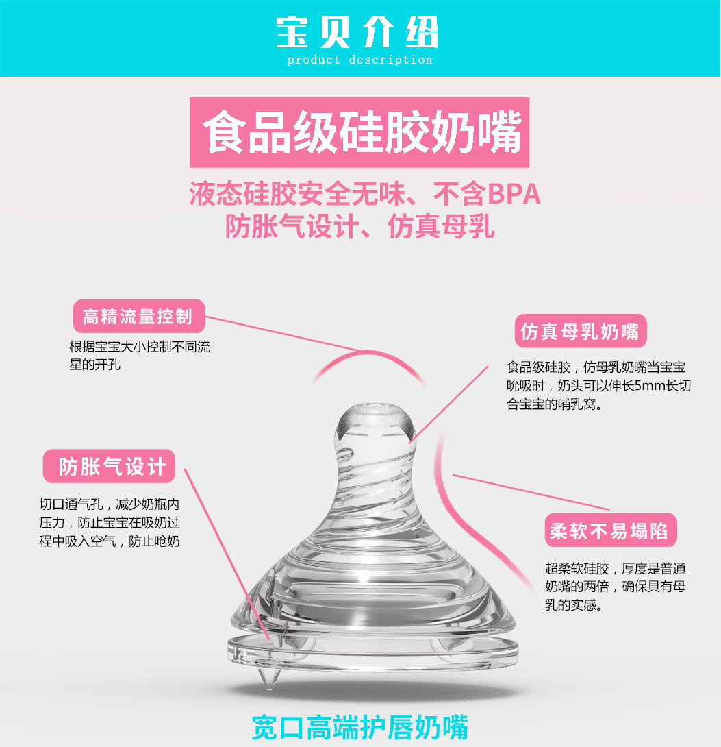 寬口高端護唇奶嘴代加工,資質批文齊全支持來樣代工