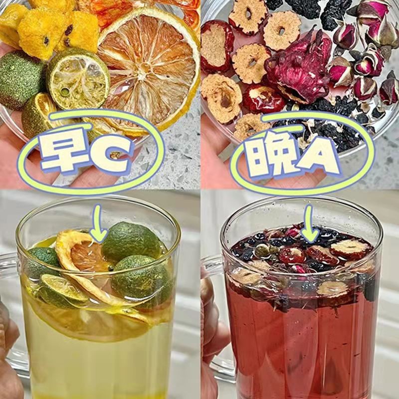 早c晚a茶 金桔檸檬VC美白養顏組合 紅棗玫瑰黑枸杞刺梨桑椹養生茶.jpg