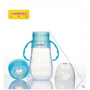 小淘氣 有柄寬口徑硅膠吸管奶瓶貼牌OEM/ODM