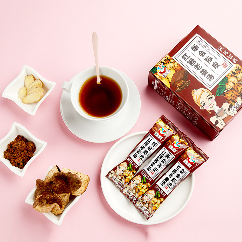 紅糖姜茶 廣東新會陳皮紅糖老姜湯即沖固體飲料姨媽姜茶箱裝批發OEM代加工