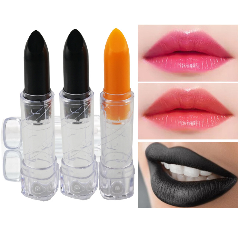 跨境黑色口紅全透明無LOGO變色唇膏外貿口紅Lipstick溫變滋潤口紅OEM代加工