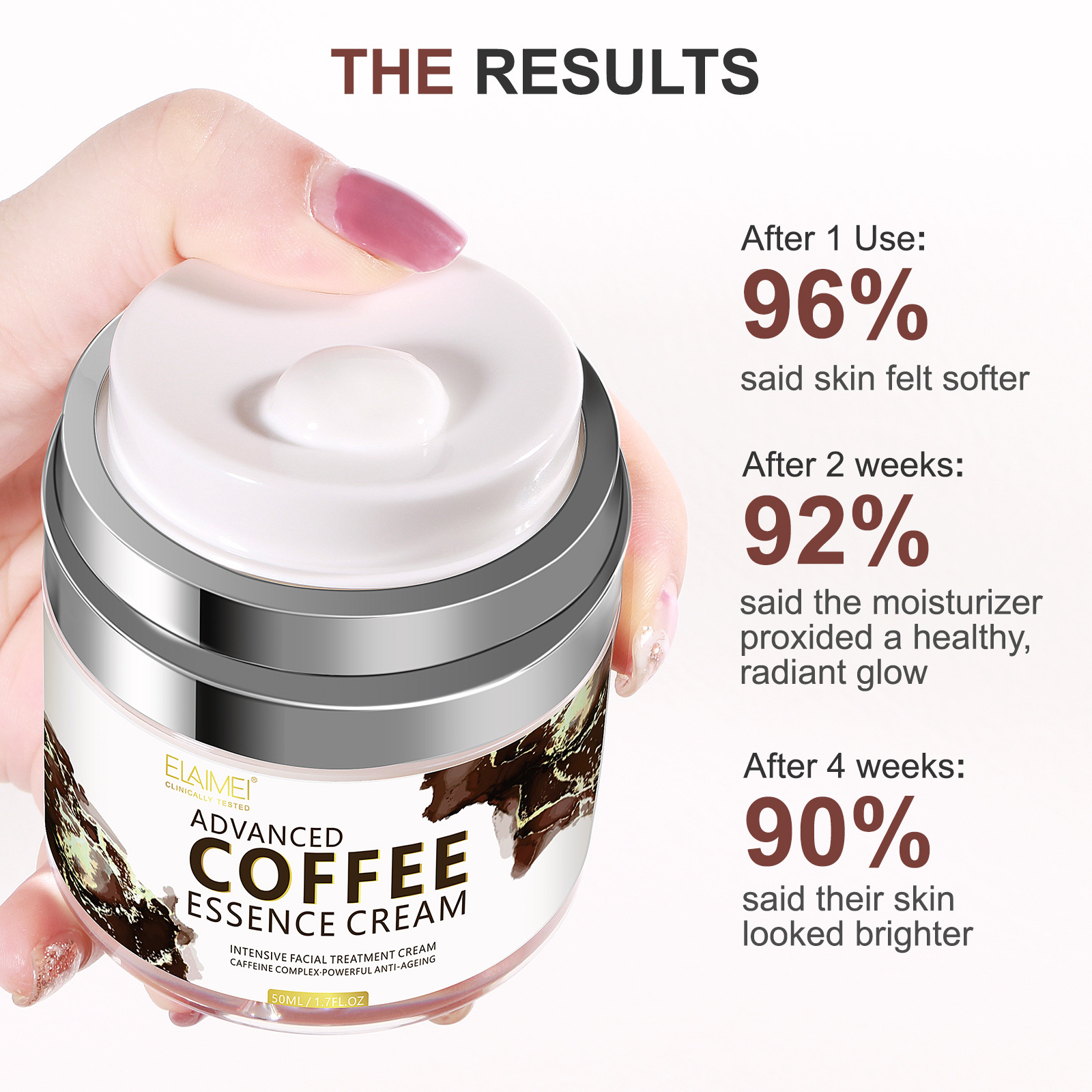 跨境現貨ELAIMEI 按壓式咖啡面霜保濕補水滋潤面部護理按摩霜50gOEM代加工