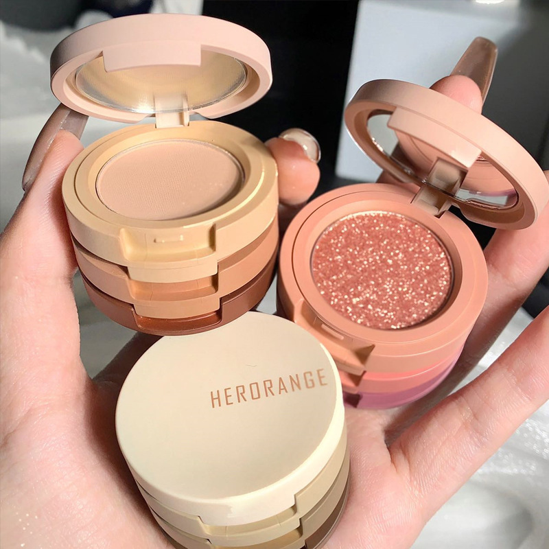HERORANGE~輕風浮盈三色眼影盤三層夾心便當盒珠光啞光細閃大亮片OEM代加工