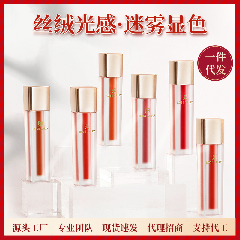 Rose Sally春夏色唇釉學(xué)生平價(jià)水霧唇露一件代發(fā)方管絲絨柔霧唇彩OEM代加工