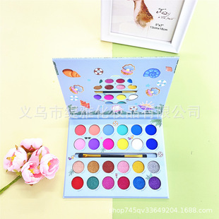 可愛卡通貝殼海螺圖案24色珠光啞光多色眼影盤彩妝oem代加工