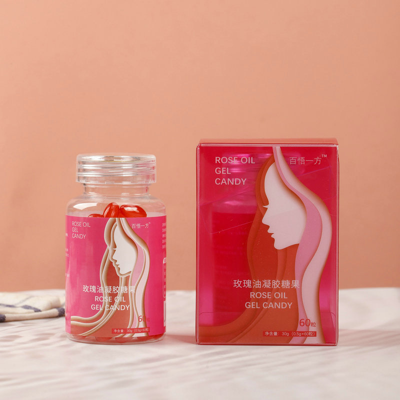 廠家批發定 制玫瑰油軟膠囊抖音網紅電商直播60粒瓶裝凝膠糖果OEM代加工