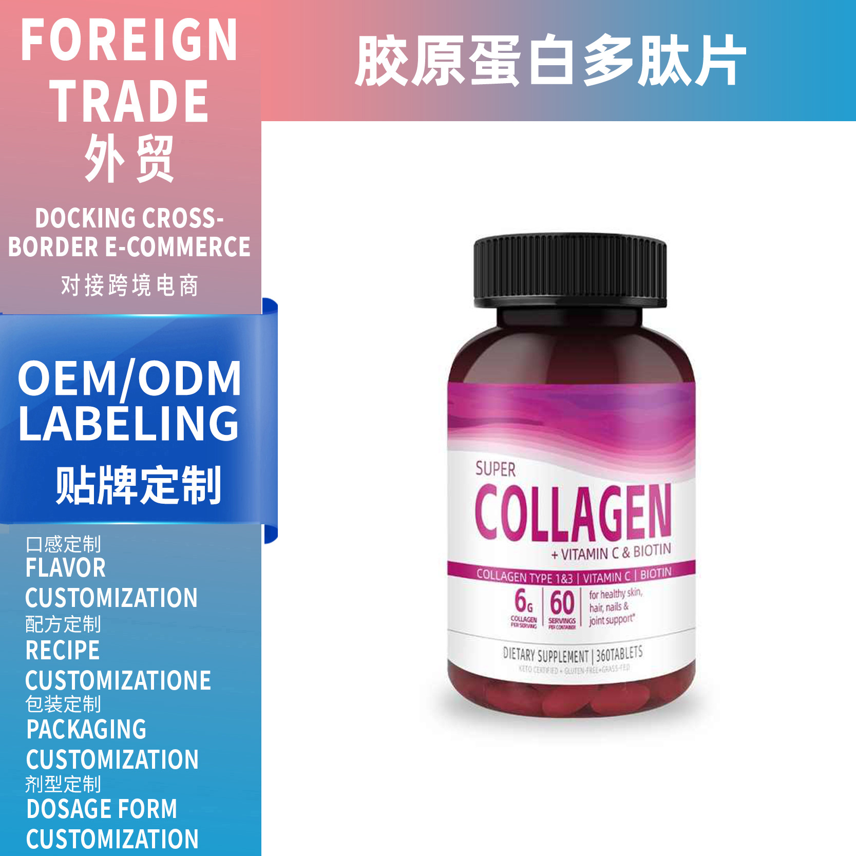 TK東南亞跨境爆款膠原蛋白60粒壓片糖果COLLAGEN工廠可支持OEM