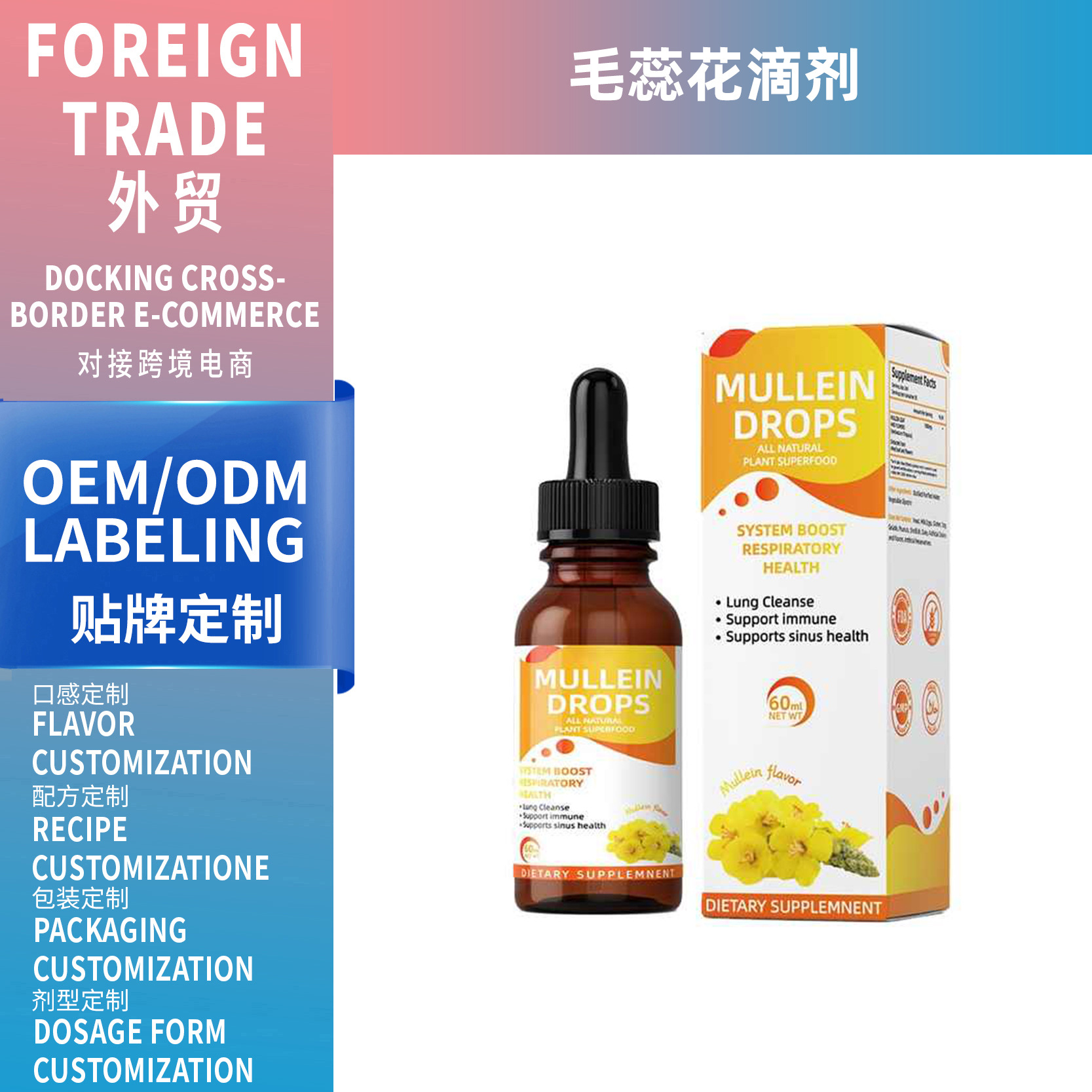 跨境亞馬遜TK爆款毛蕊花滴劑Mao Rui Hua Droplet 60ml工廠支OEM