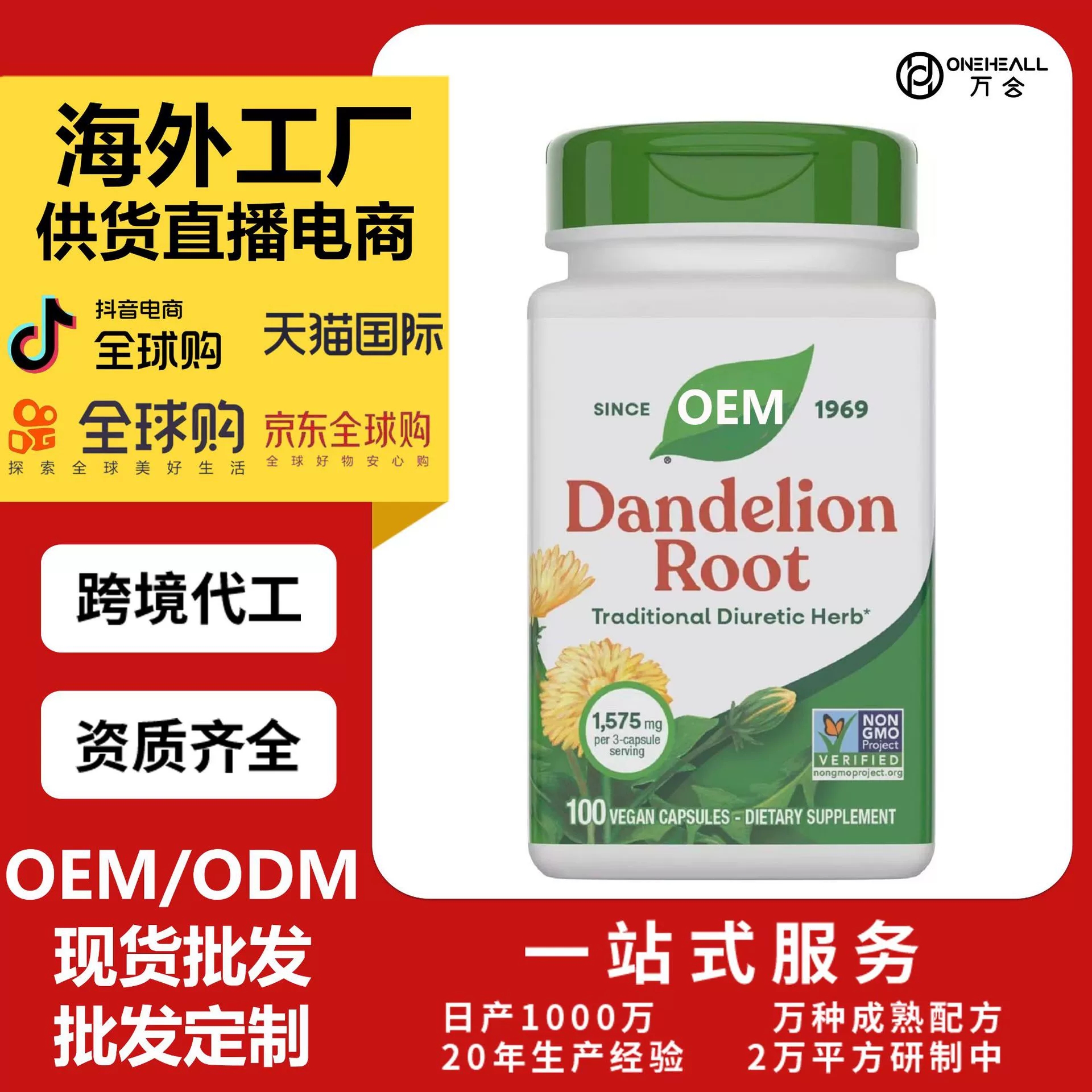 AmazonTK熱銷 Danadelion root蒲公英根膳食補充膠囊 跨境定制OEM